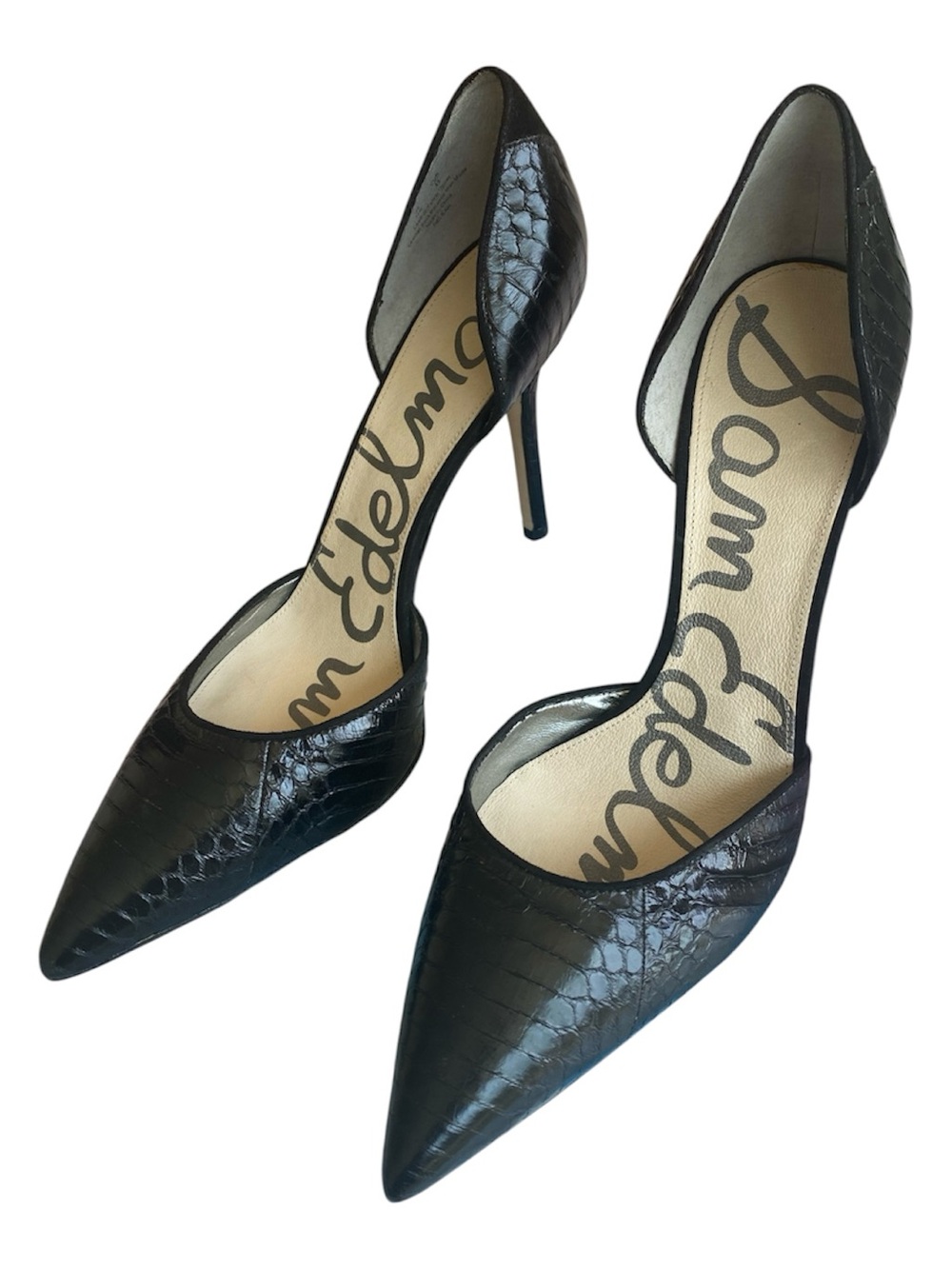 Sam Edelman Delilah D'Orsay Pumps black faux-snakeskin embossed pointed toe. 11